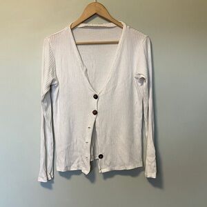 Reformation White Ribbed Button-Front Long Sleeve Top Cardigan as is